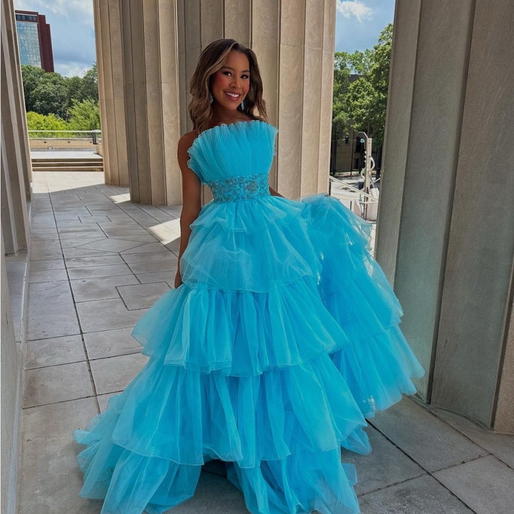 Sherri Hill Strapless Light Blue Dress - Picture 2 of 10